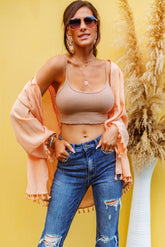 Cache-maillot de plage à pompons en crochet abricot